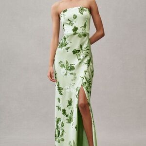 BHLDN Green Floral Strapless Dress